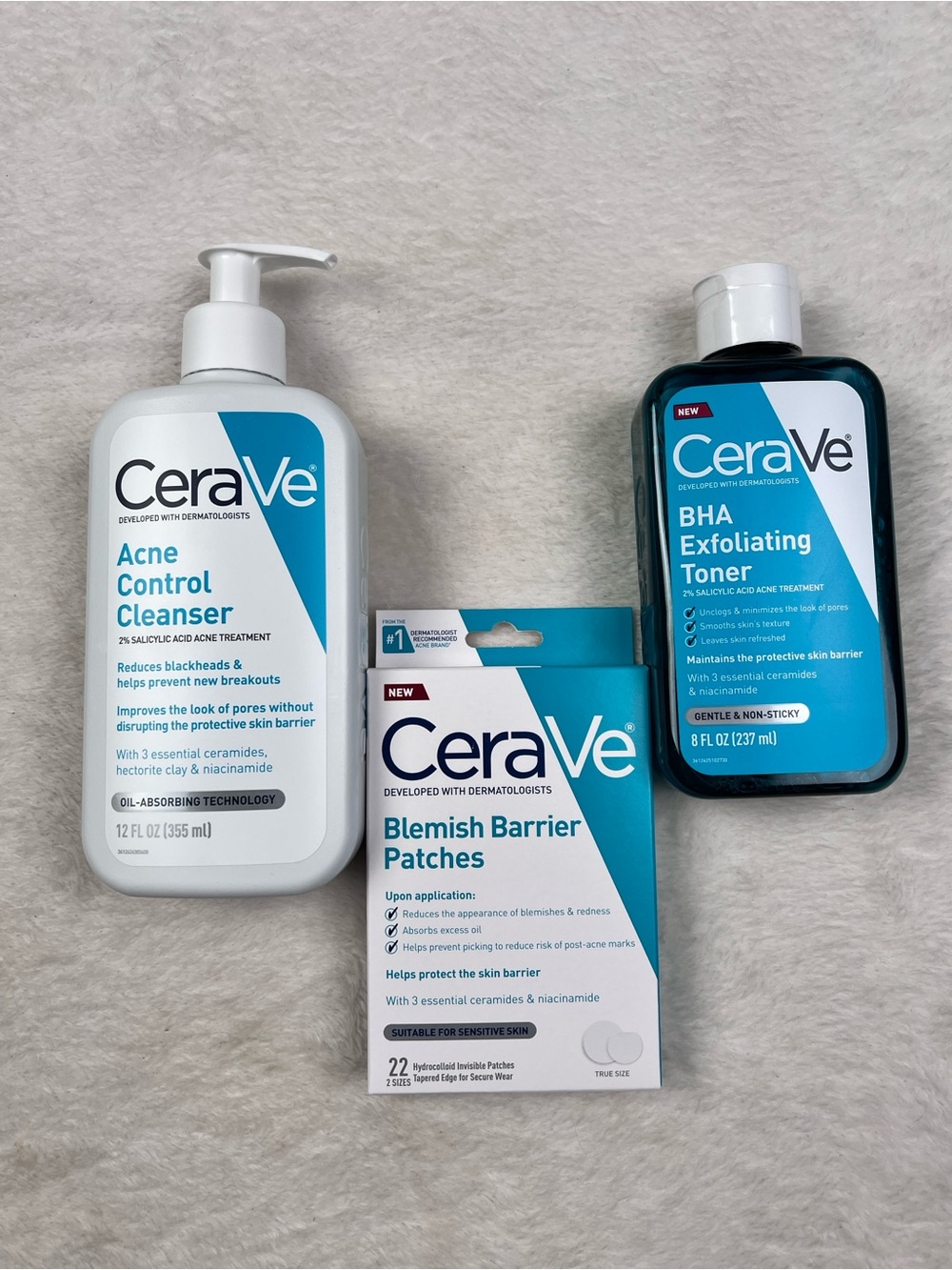 CeraVe Acne Control 3 Piece Set Cleanser BHA Toner Blemish Patches NEW